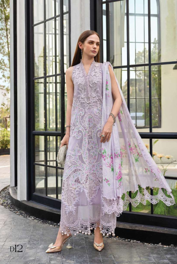 Maria B - Luxury Stitched Embroidered Lawn 3 Piece Suit-MBLL-0000 12