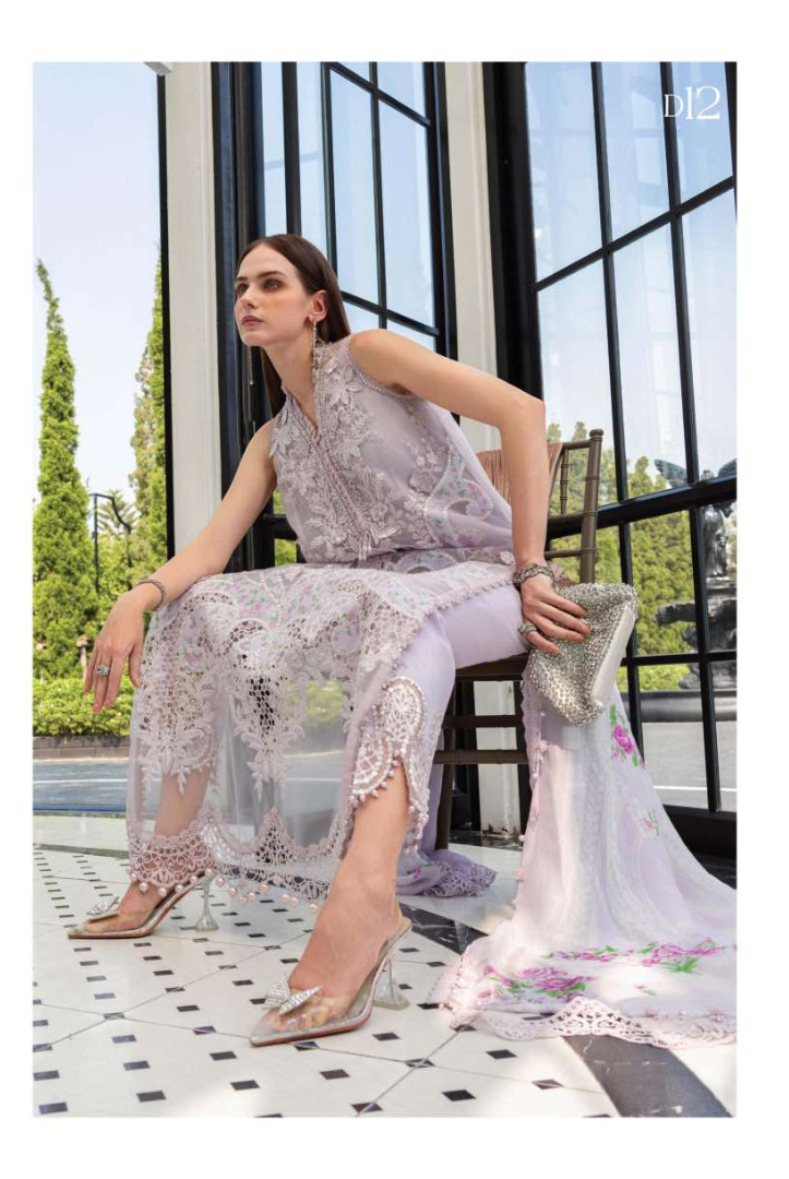 Maria B - Luxury Stitched Embroidered Lawn 3 Piece Suit-MBLL-0000 12