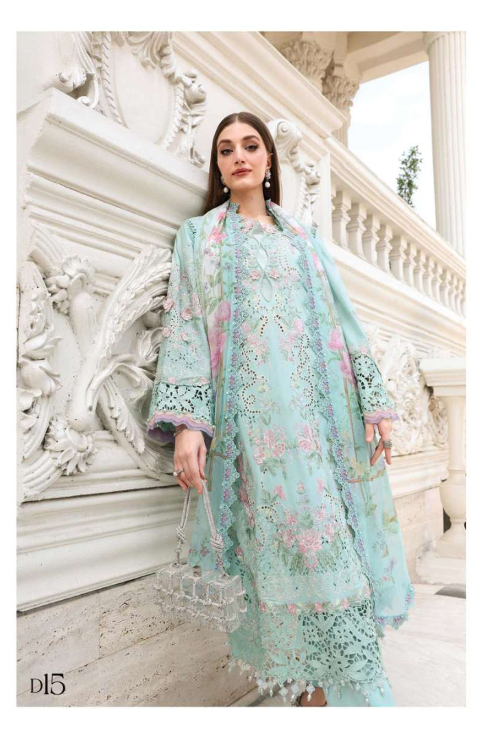 Maria B - Luxury Stitched Embroidered Lawn 3 Piece Suit-MBLL-D15